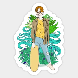 Girl with skateboard Sticker